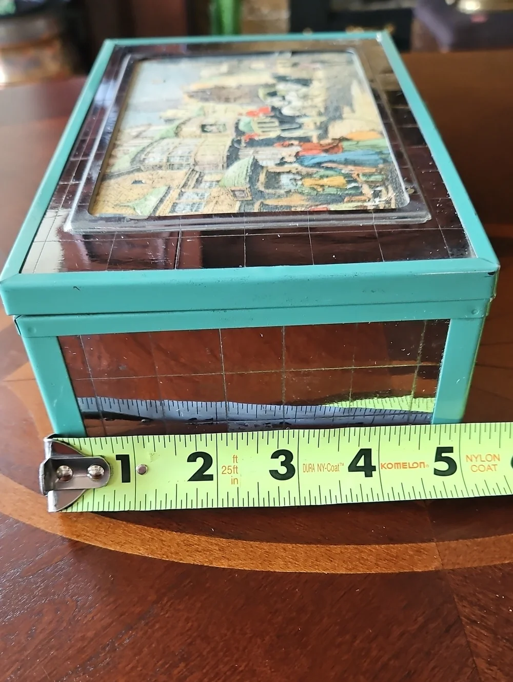 Antique Art Deco Mirror Tile & Wood/Metal Vanity Jewelry Box-Anton Pieck